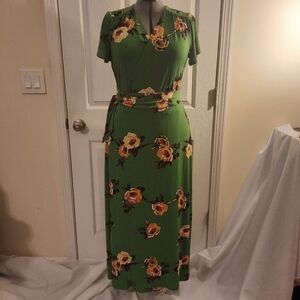 Lane Bryant Green Floral Wrap Maxi Dress